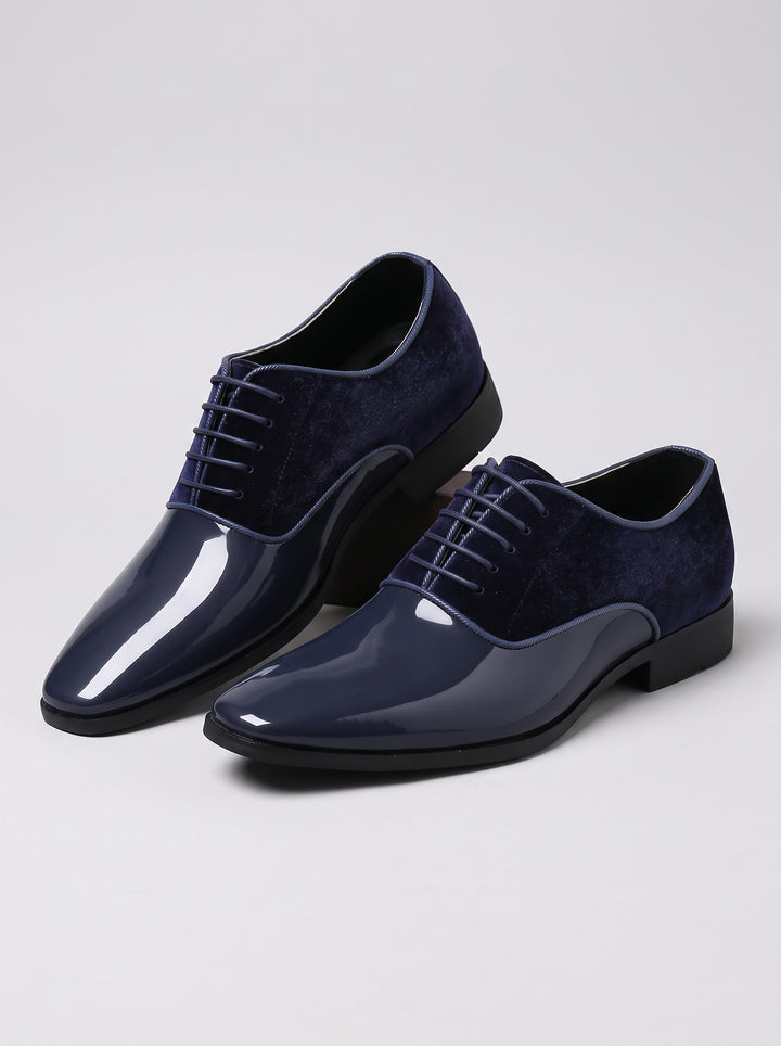Men's Glossy Patent Lace-Up Wedding Shoes in blue