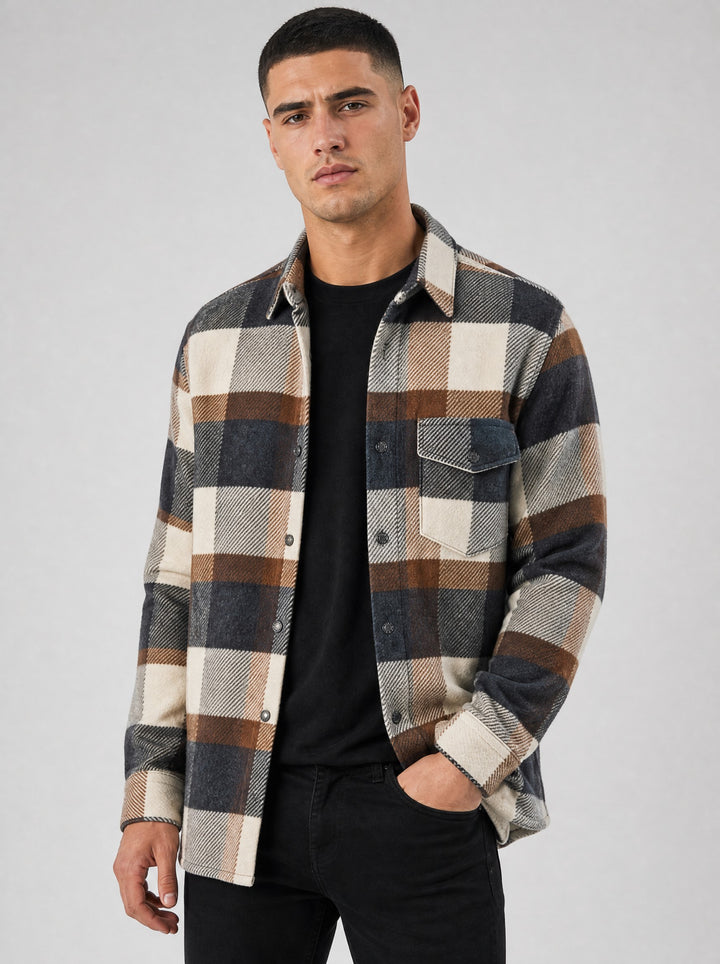 Men's Brushed Plaid Overshirt in brown plaid