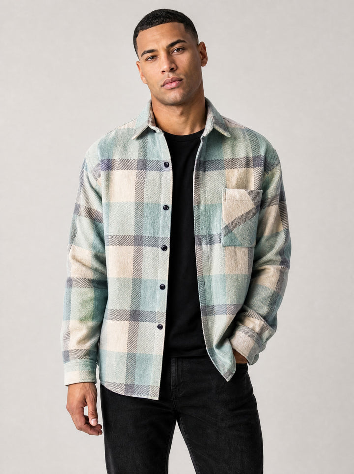 Men's Brushed Plaid Overshirt in green plaid