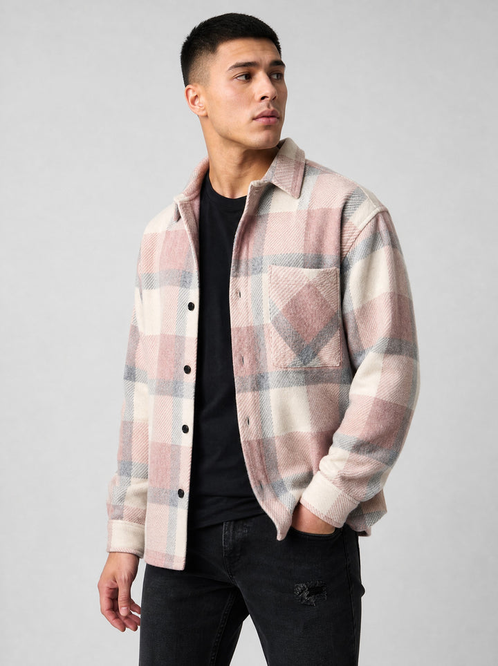 Men's Brushed Plaid Overshirt in pink plaid