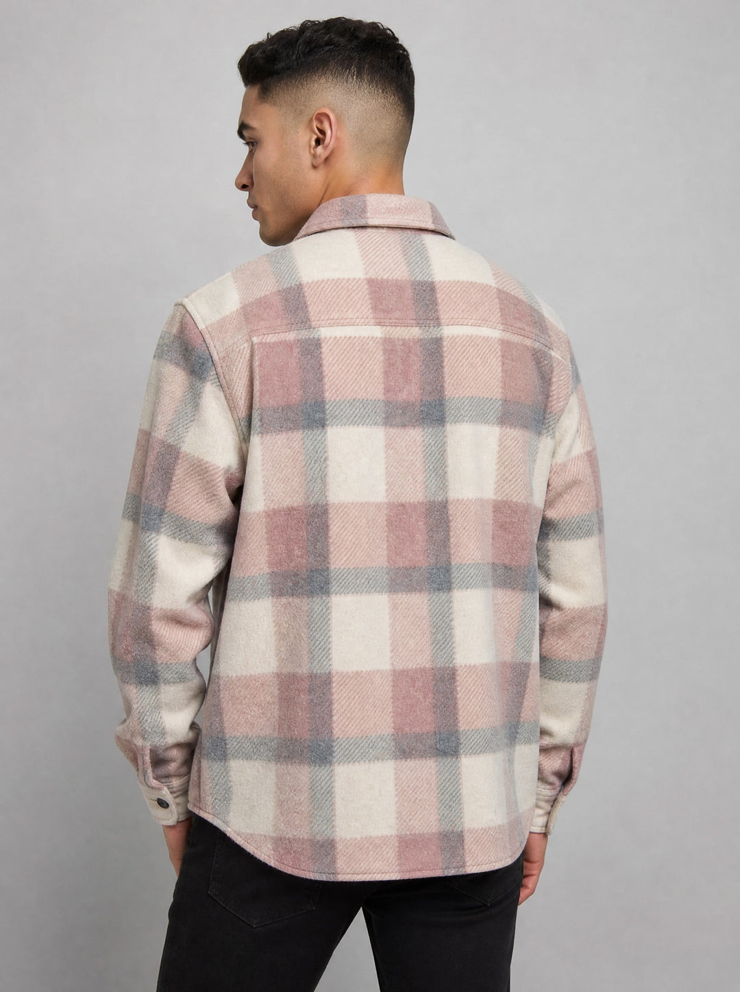 Men's Brushed Plaid Overshirt in pink plaid