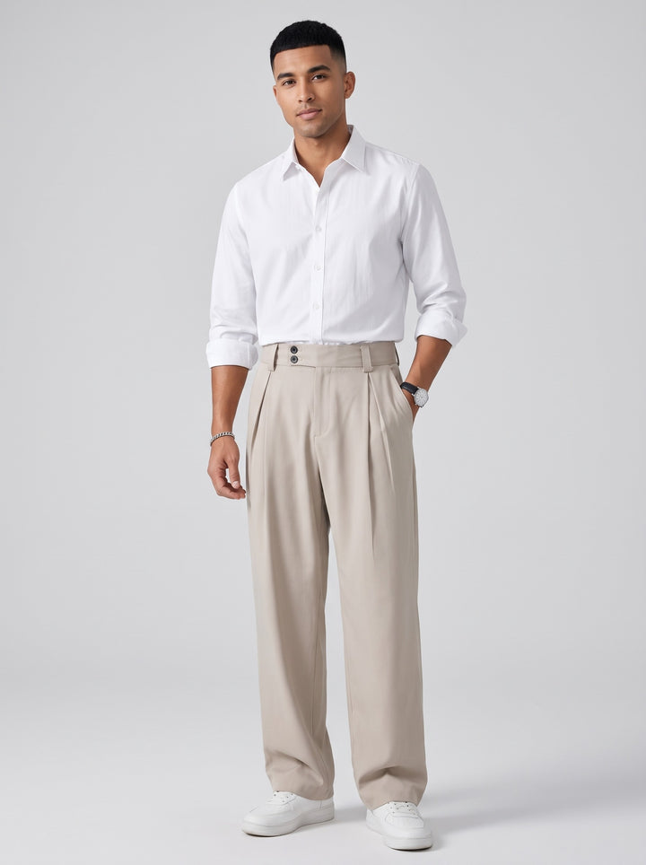 Men's Pleated Wide Leg Trousers in beige