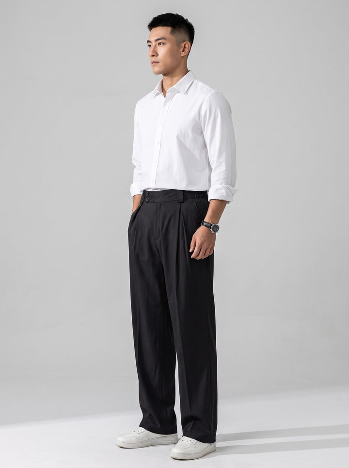 Men's Pleated Wide Leg Trousers in black