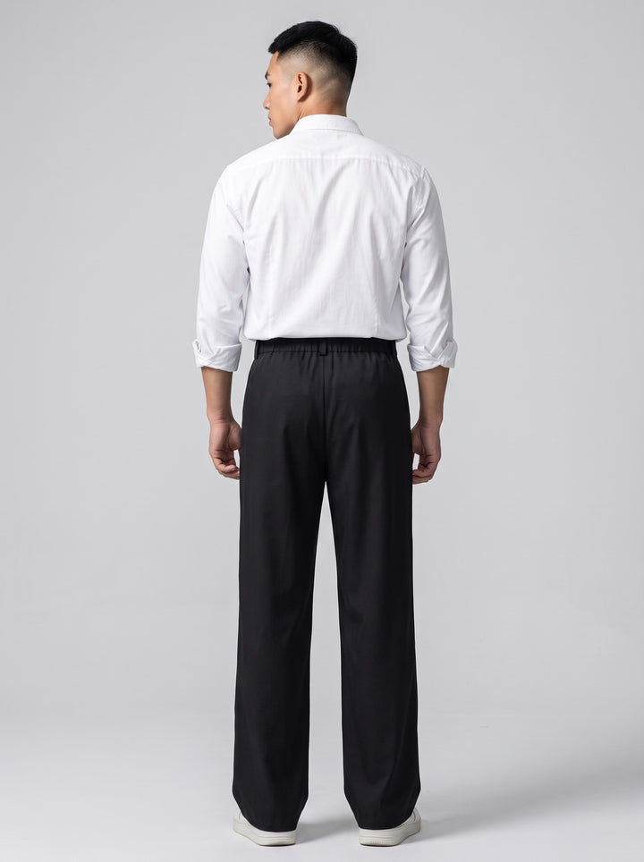Men's Pleated Wide Leg Trousers in black