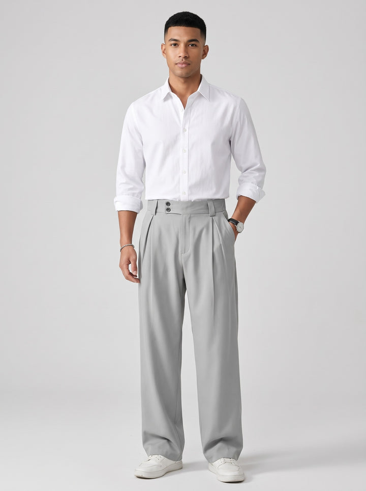 Men's Pleated Wide Leg Trousers in light grey