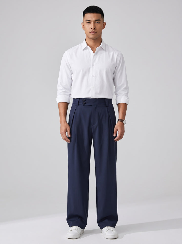 Men's Pleated Wide Leg Trousers in navy