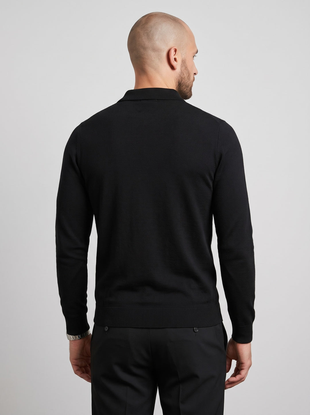 Men's Knitted Polo Collar Jumper in black