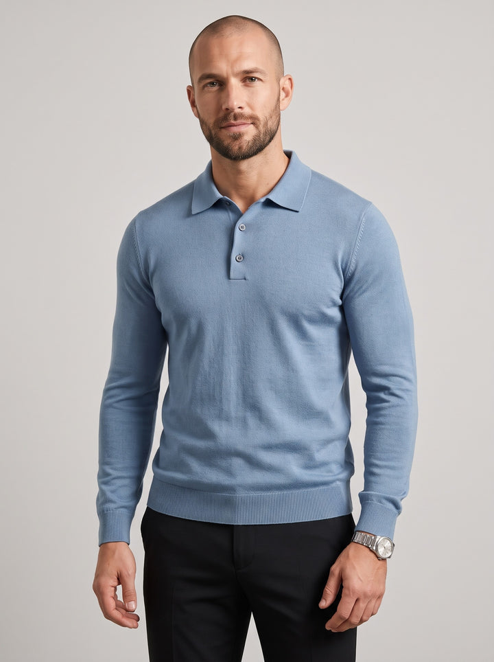 Men's Knitted Polo Collar Jumper in light blue