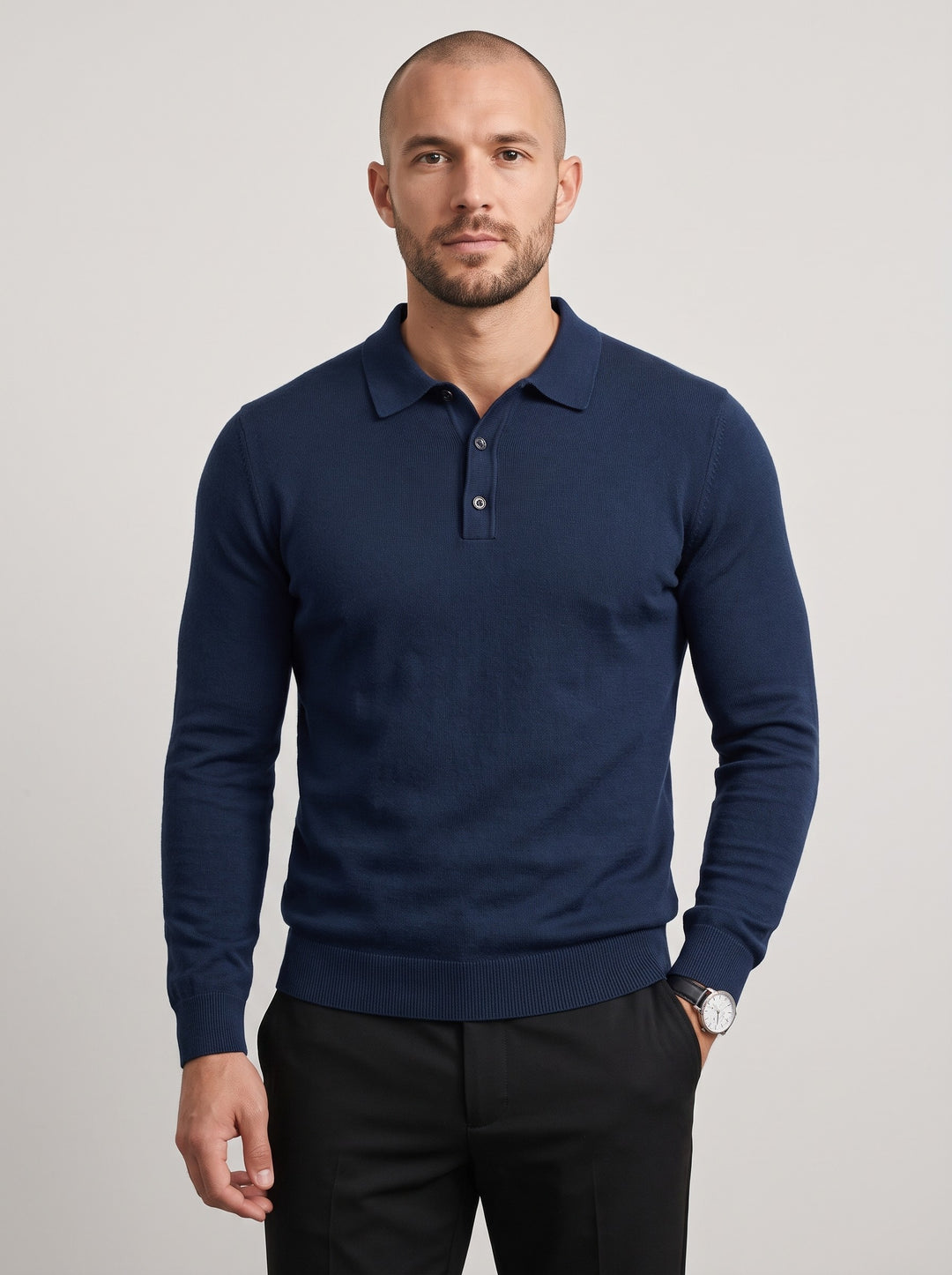 Men's Knitted Polo Collar Jumper in navy