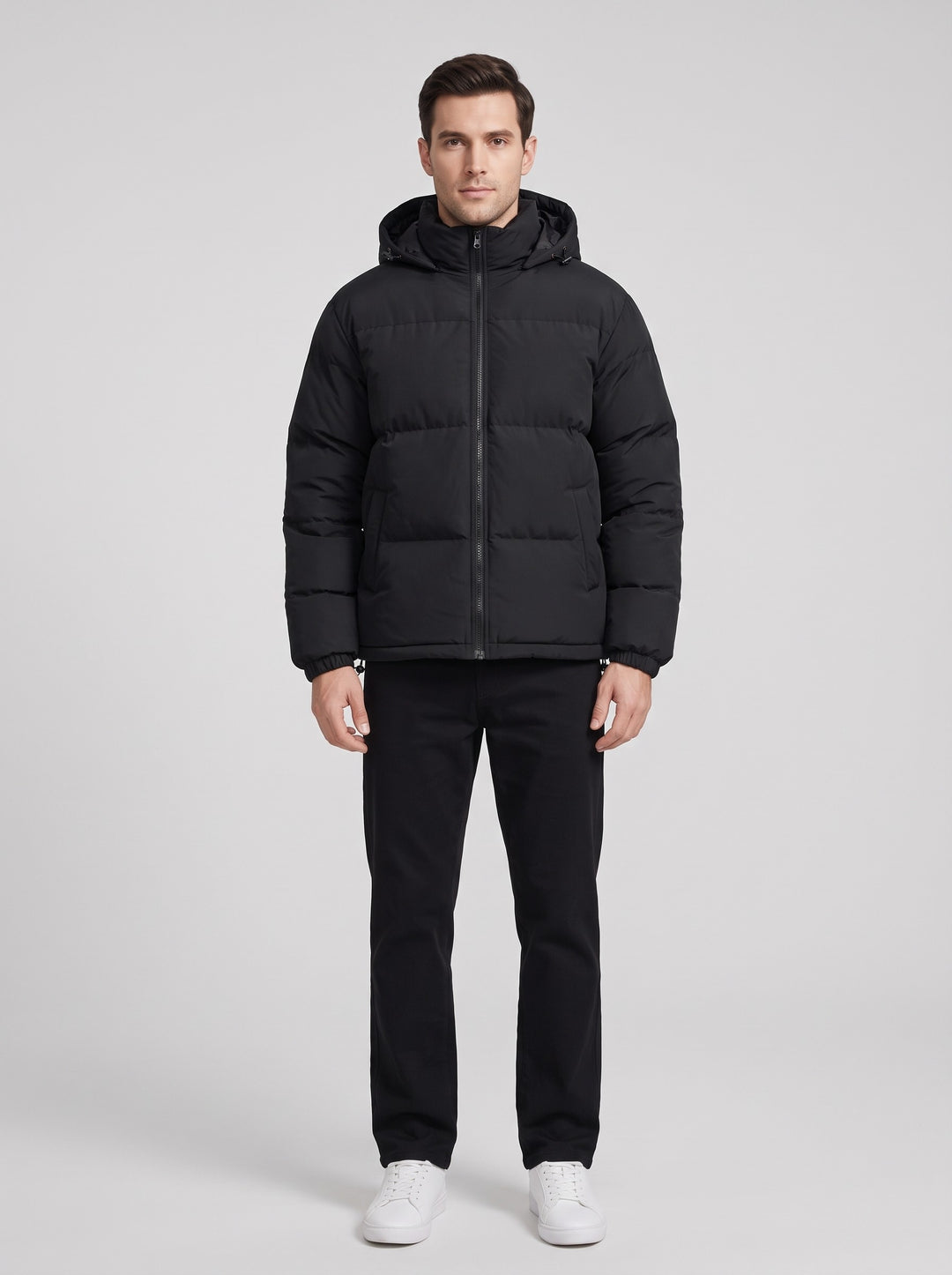 Men's Boxy Quilted Puffer Jacket in black