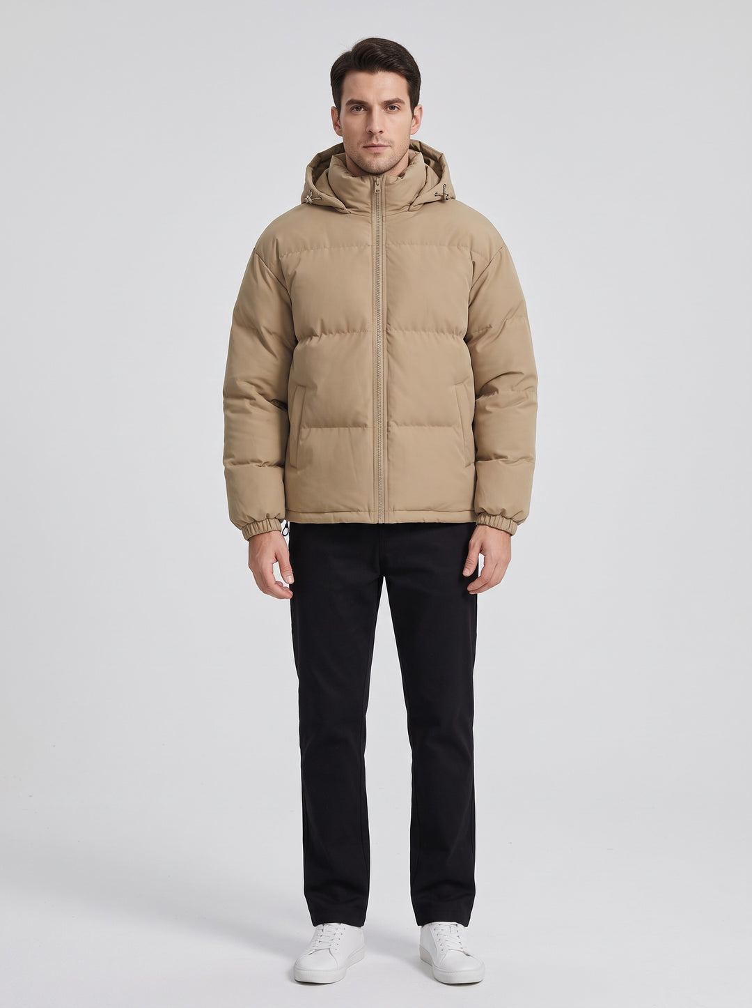 Men's Boxy Quilted Puffer Jacket in khaki