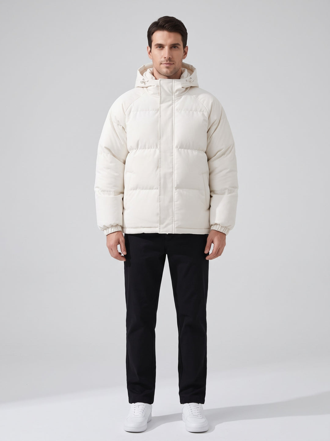 Men's Boxy Quilted Puffer Jacket in off-white