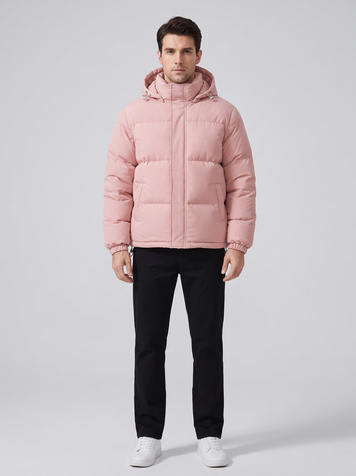 Men's Boxy Quilted Puffer Jacket in pink