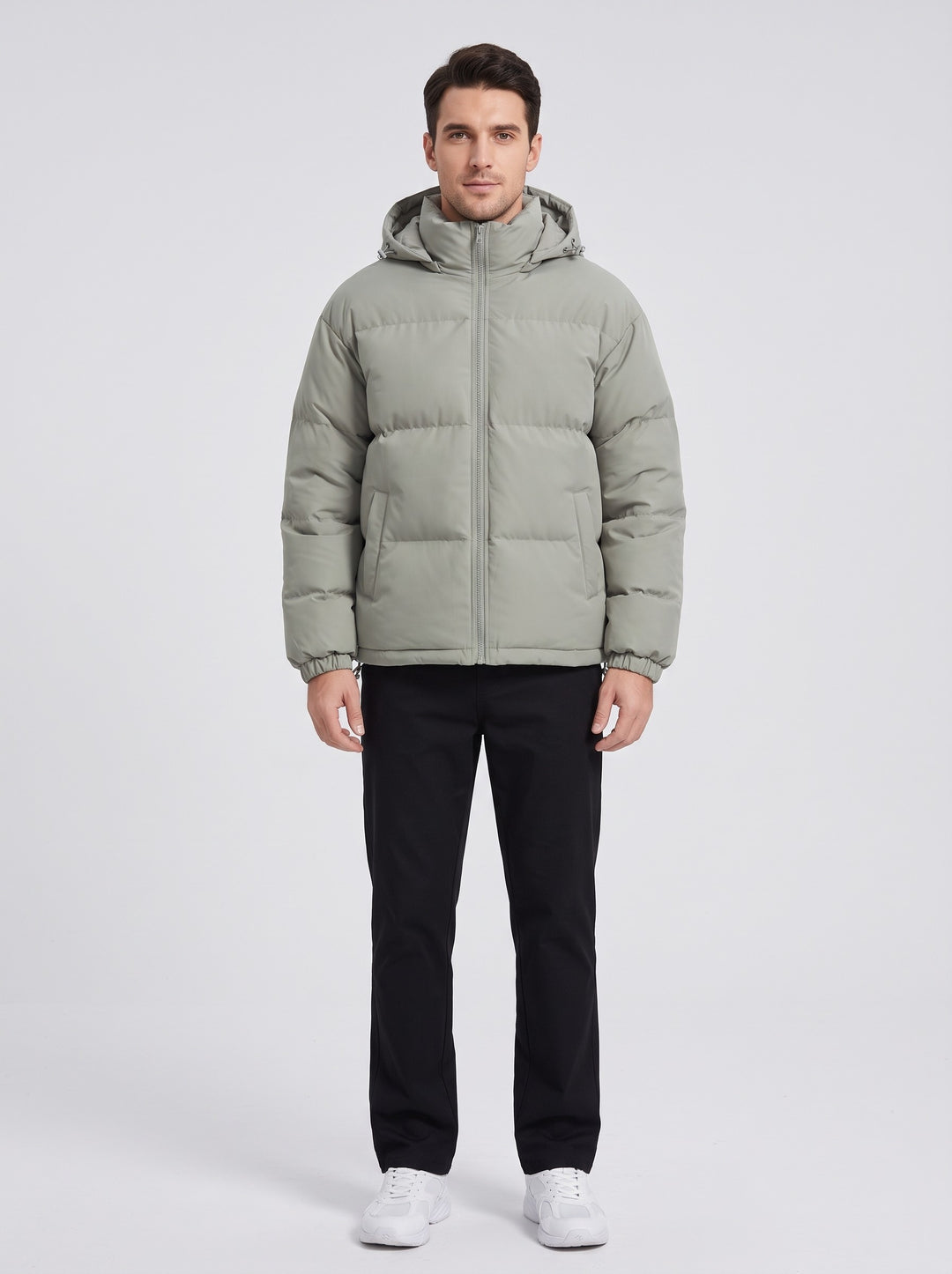 Men's Boxy Quilted Puffer Jacket in sage green