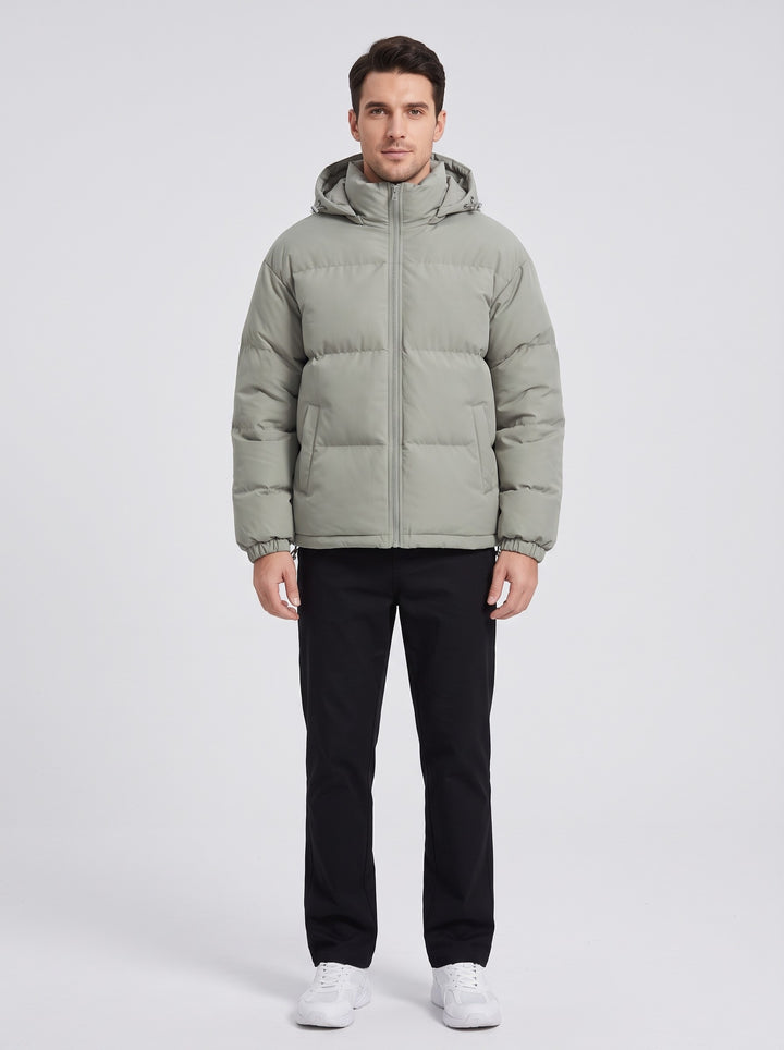 Men's Boxy Quilted Puffer Jacket in sage green