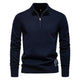 Men's plain quarter zip knitted jumper with stand collar and long sleeves