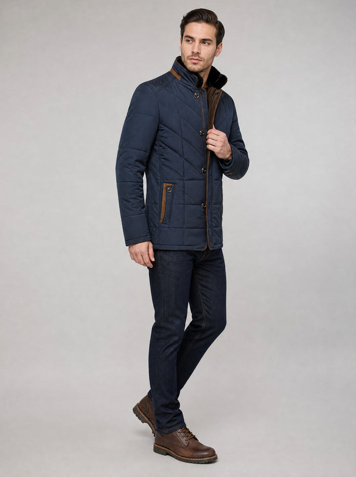 Men's Quilted Winter Jacket in navy