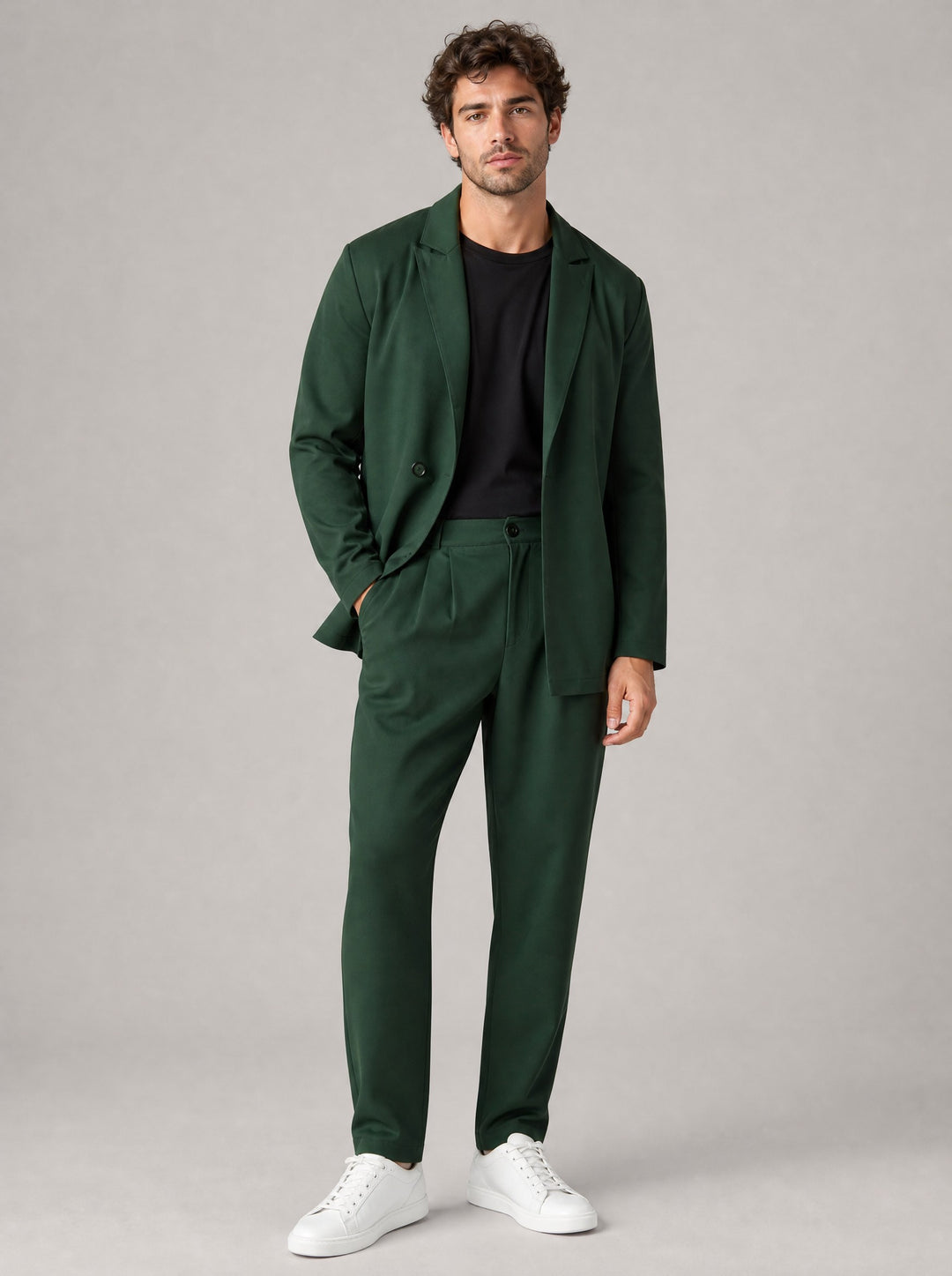 Men's Relaxed Tailored Two-Piece Set in dark green