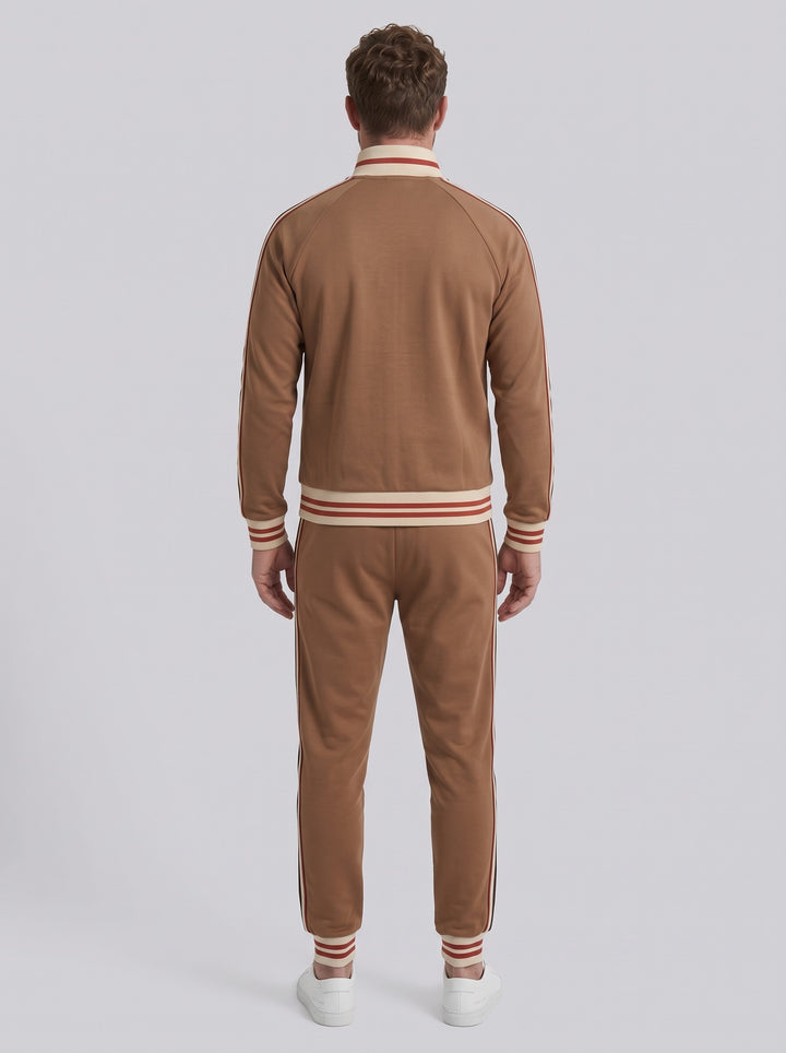 Men's Retro Striped Trim Track Suit in brown