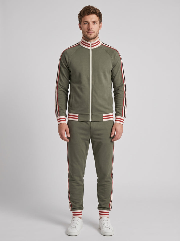Men's Retro Striped Trim Track Suit in green