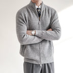 Men's ribbed full-zip cardigan with stand collar and front pockets
