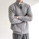 Men's ribbed full-zip cardigan with stand collar and front pockets