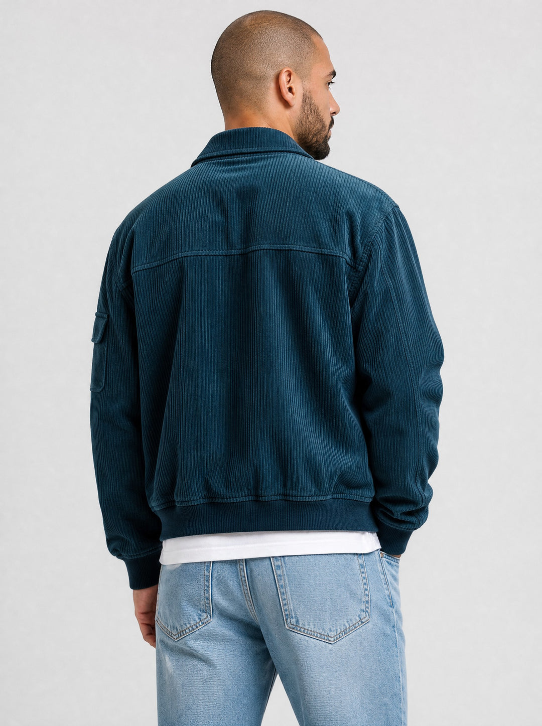 Men's Ribbed Zip Front Jacket in blue