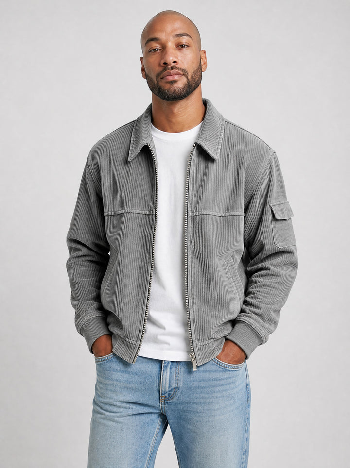 Men's Ribbed Zip Front Jacket in grey
