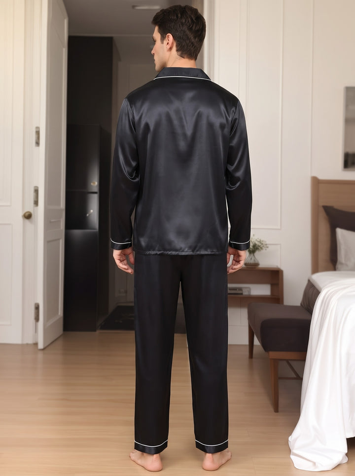 Men's Satin-Look Pyjama Set in black