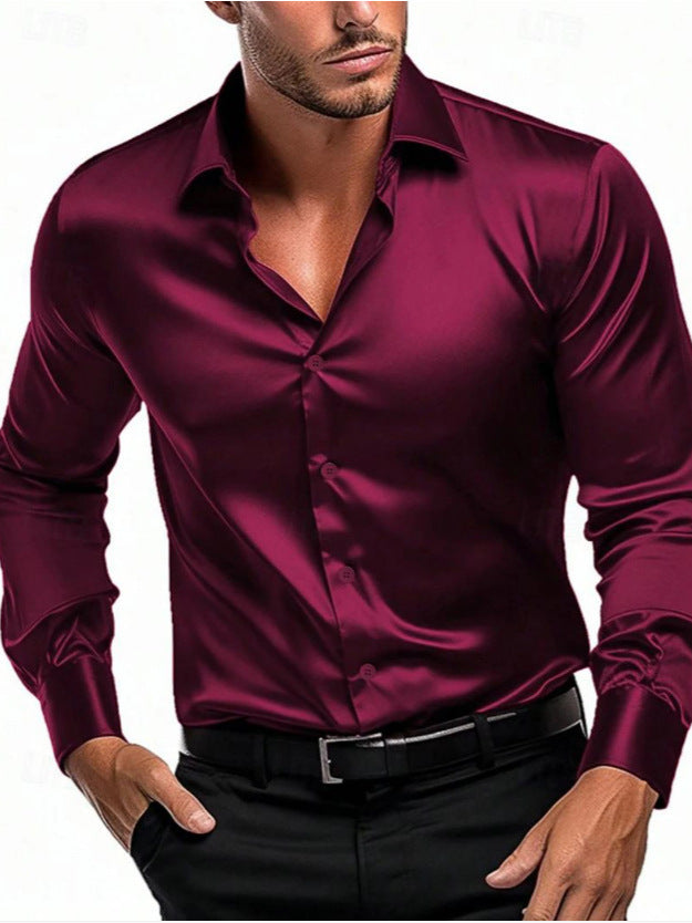 Men's Shiny Satin Dress Shirt