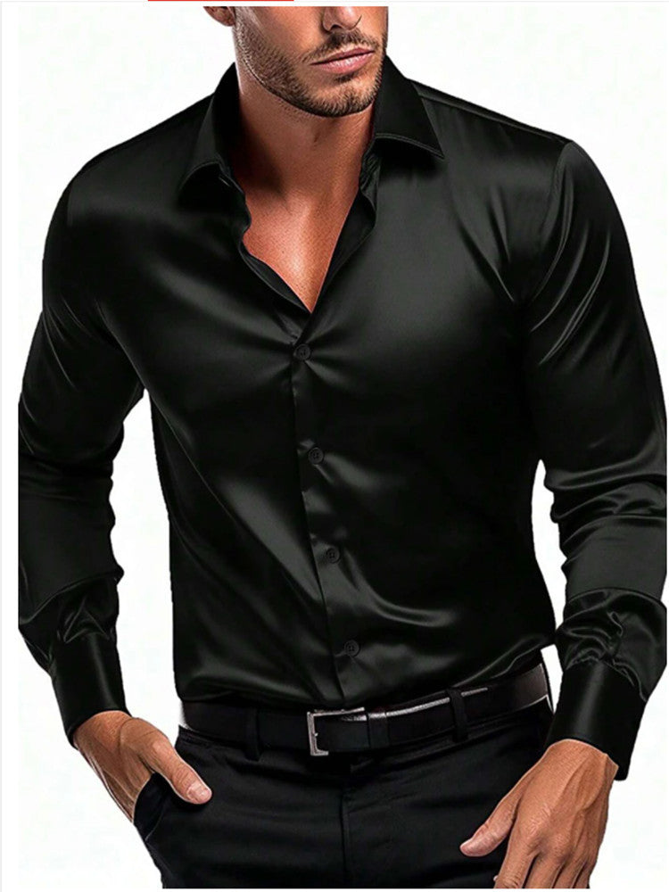 Men's Shiny Satin Dress Shirt