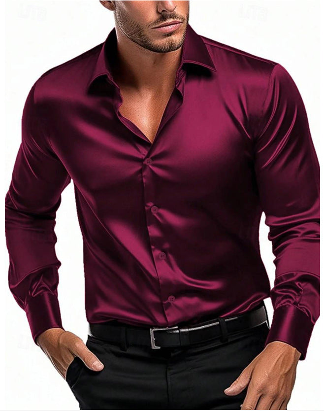 Men's Shiny Satin Dress Shirt