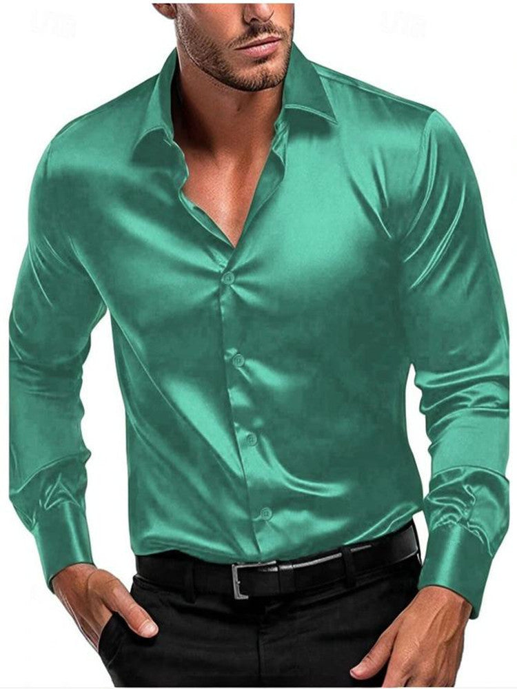 Men's Shiny Satin Dress Shirt