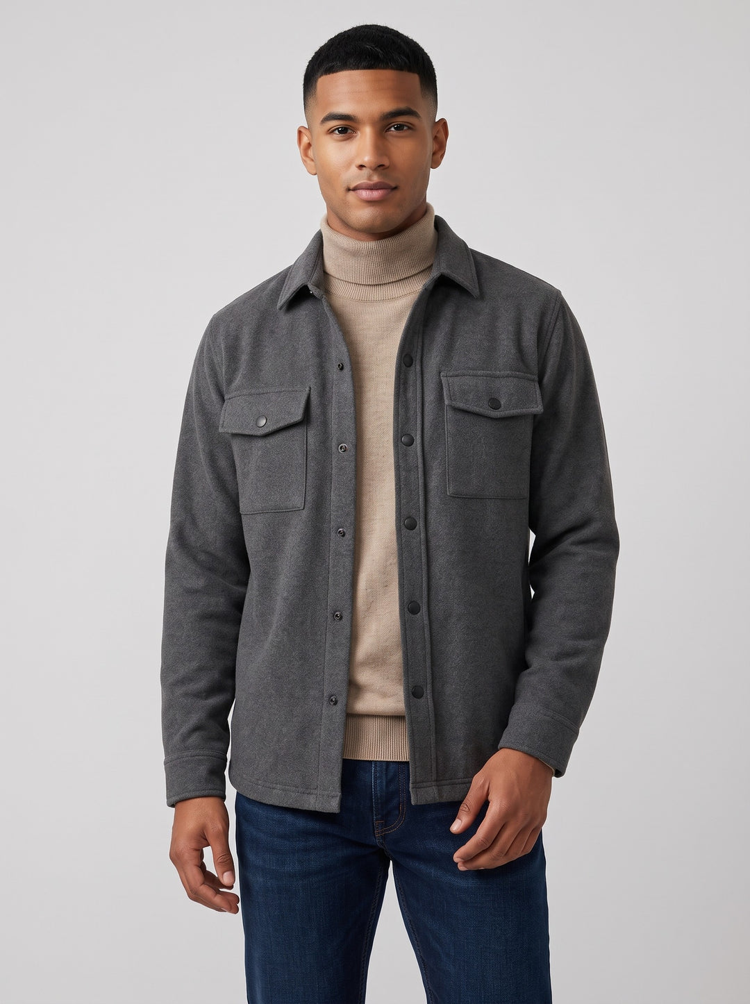 Men's Brushed Shacket in dark grey