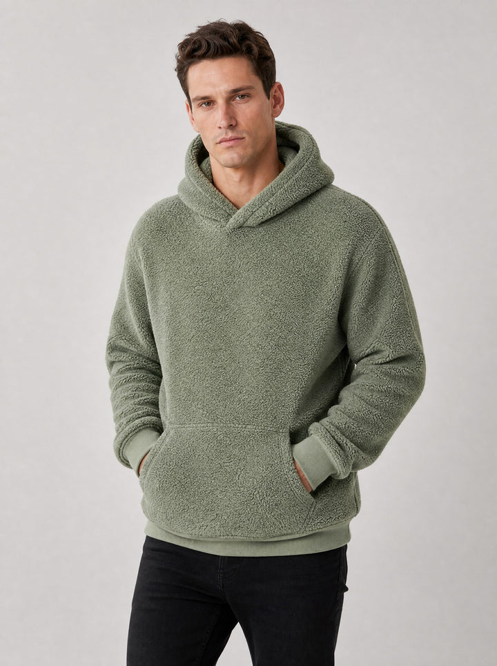 Men's Sherpa Pullover Hoodie in sage green