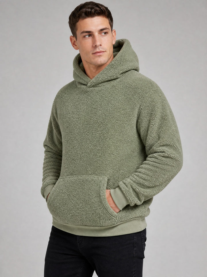 Men's Sherpa Pullover Hoodie in sage green