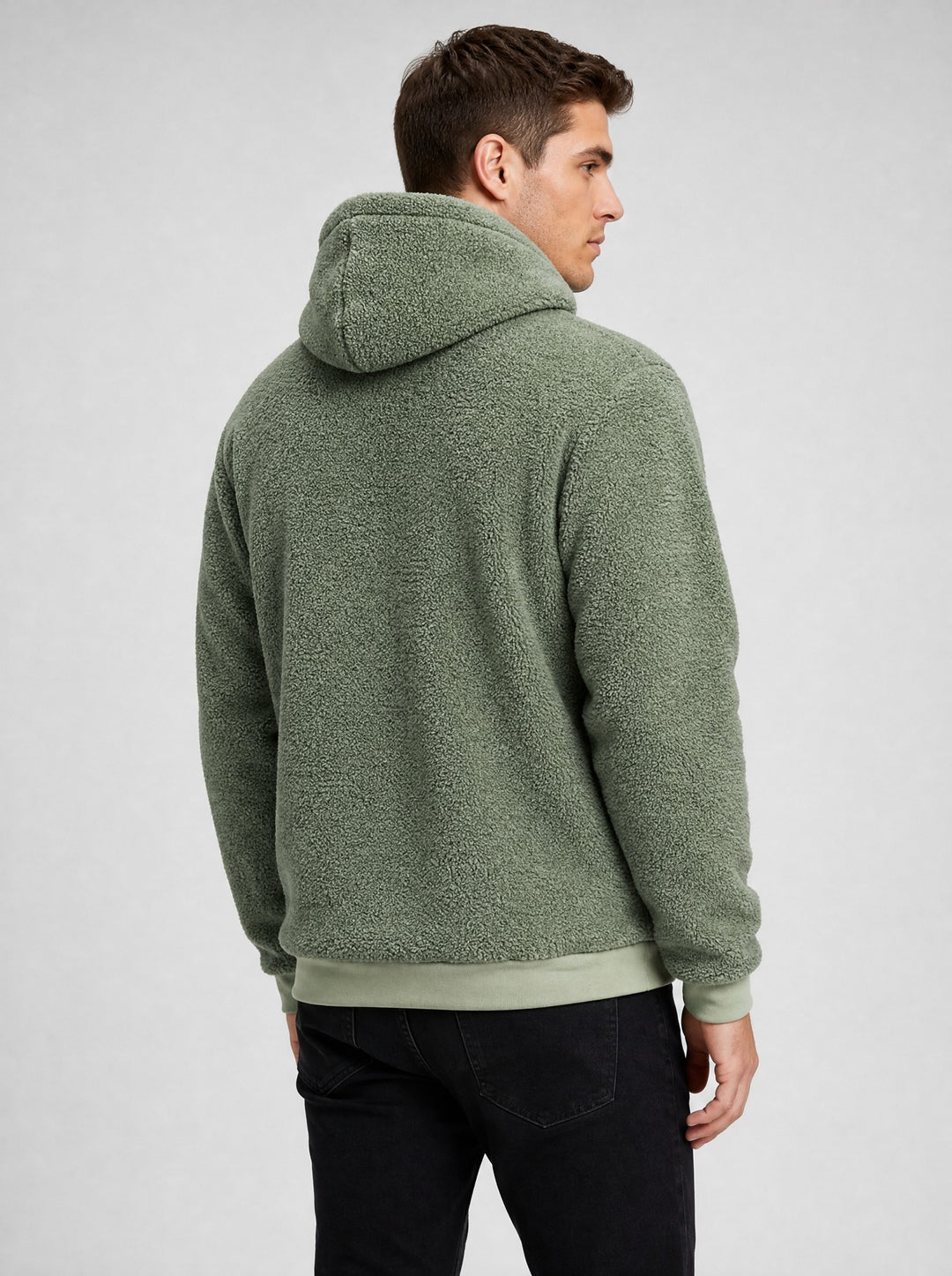 Men's Sherpa Pullover Hoodie in sage green