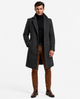 Men's long button-front overcoat with notched lapels and side pockets