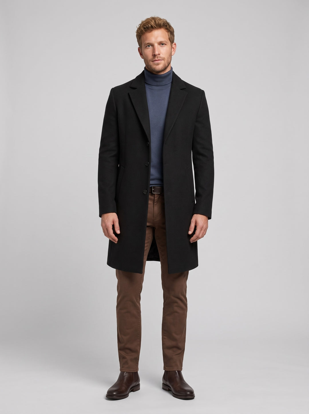 Men's Tailored Single-Breasted Overcoat in black