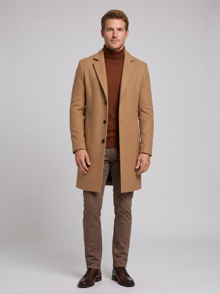 Men's Tailored Single-Breasted Overcoat in camel