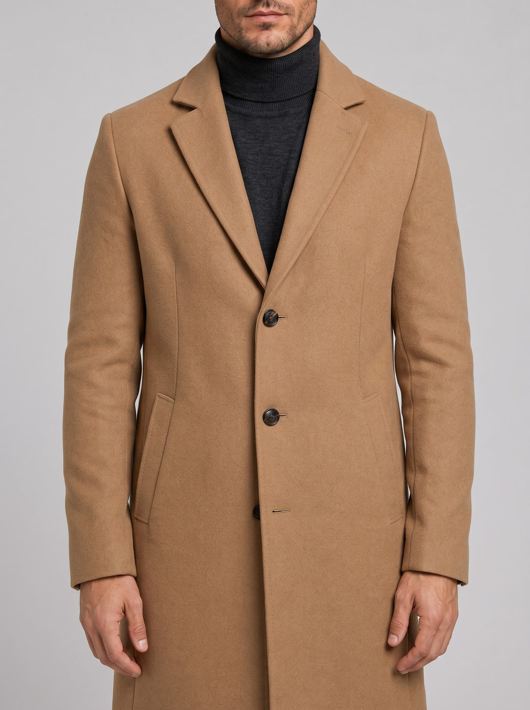 Men's Tailored Single-Breasted Overcoat in camel