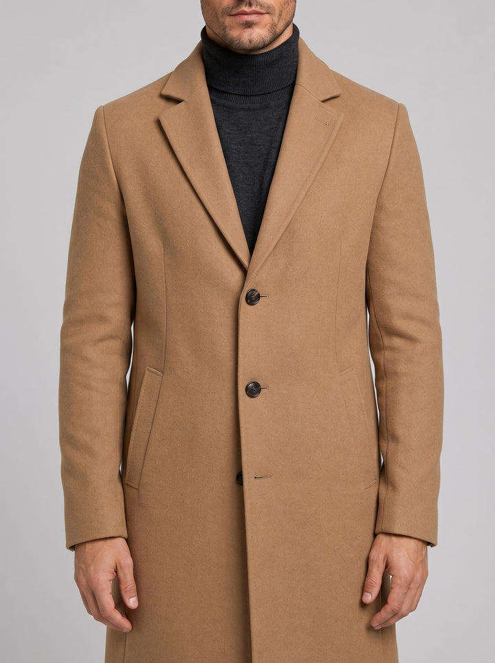 Men's Tailored Single-Breasted Overcoat in camel