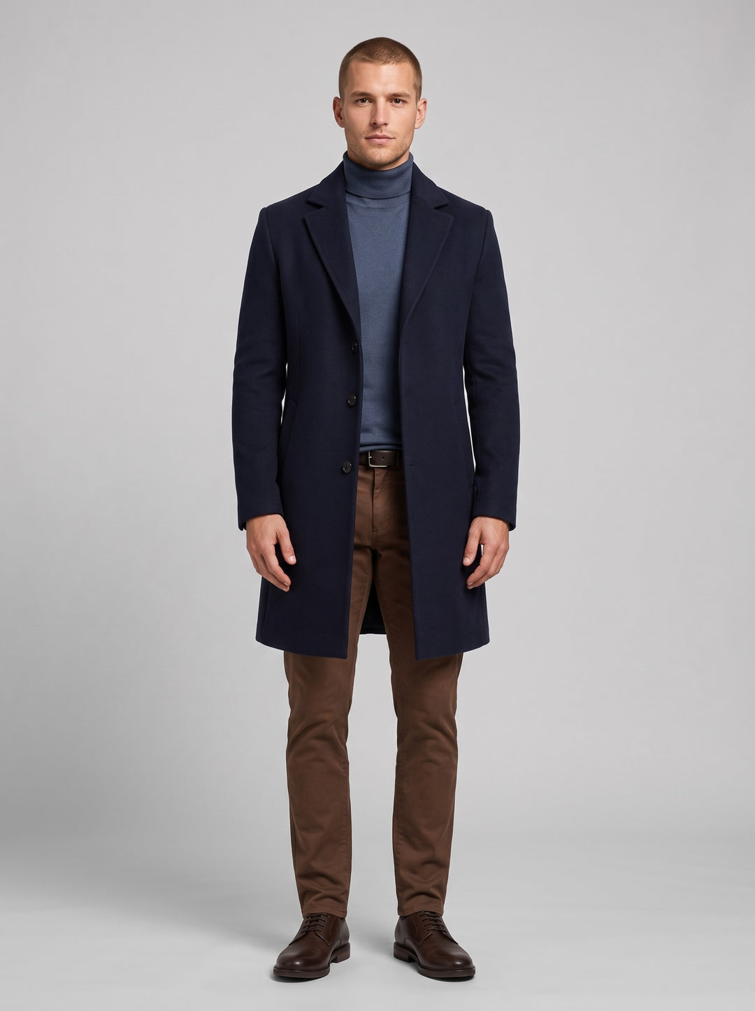 Men's Tailored Single-Breasted Overcoat in navy