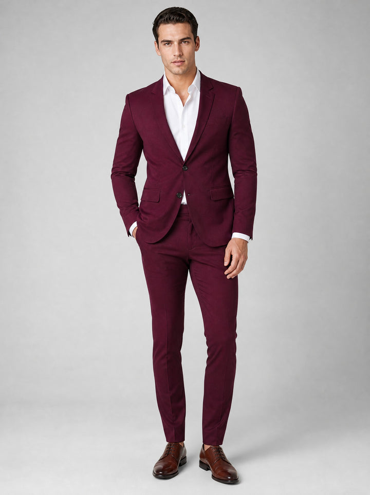Men's Slim Fit Two-Piece Suit in burgundy