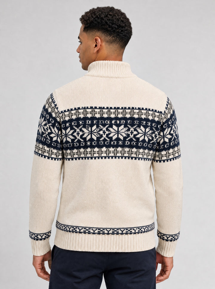 Men's Snowflake Zip Cardigan in beige