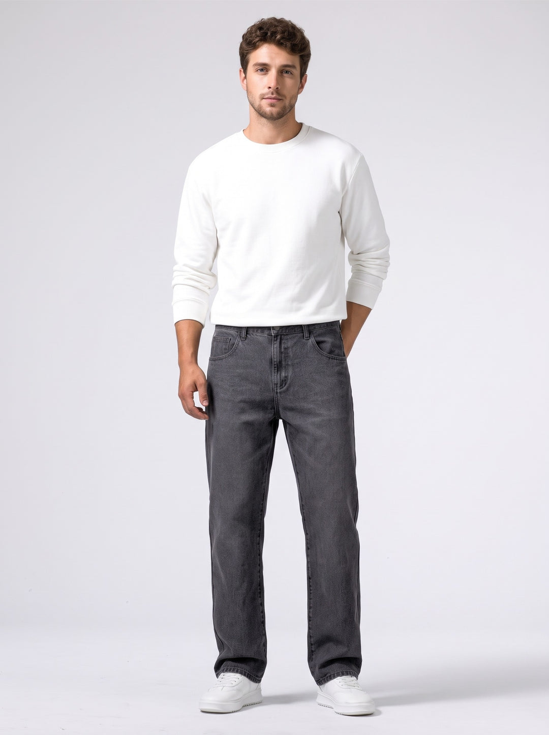 Men's Relaxed Straight Leg Jeans in dark grey