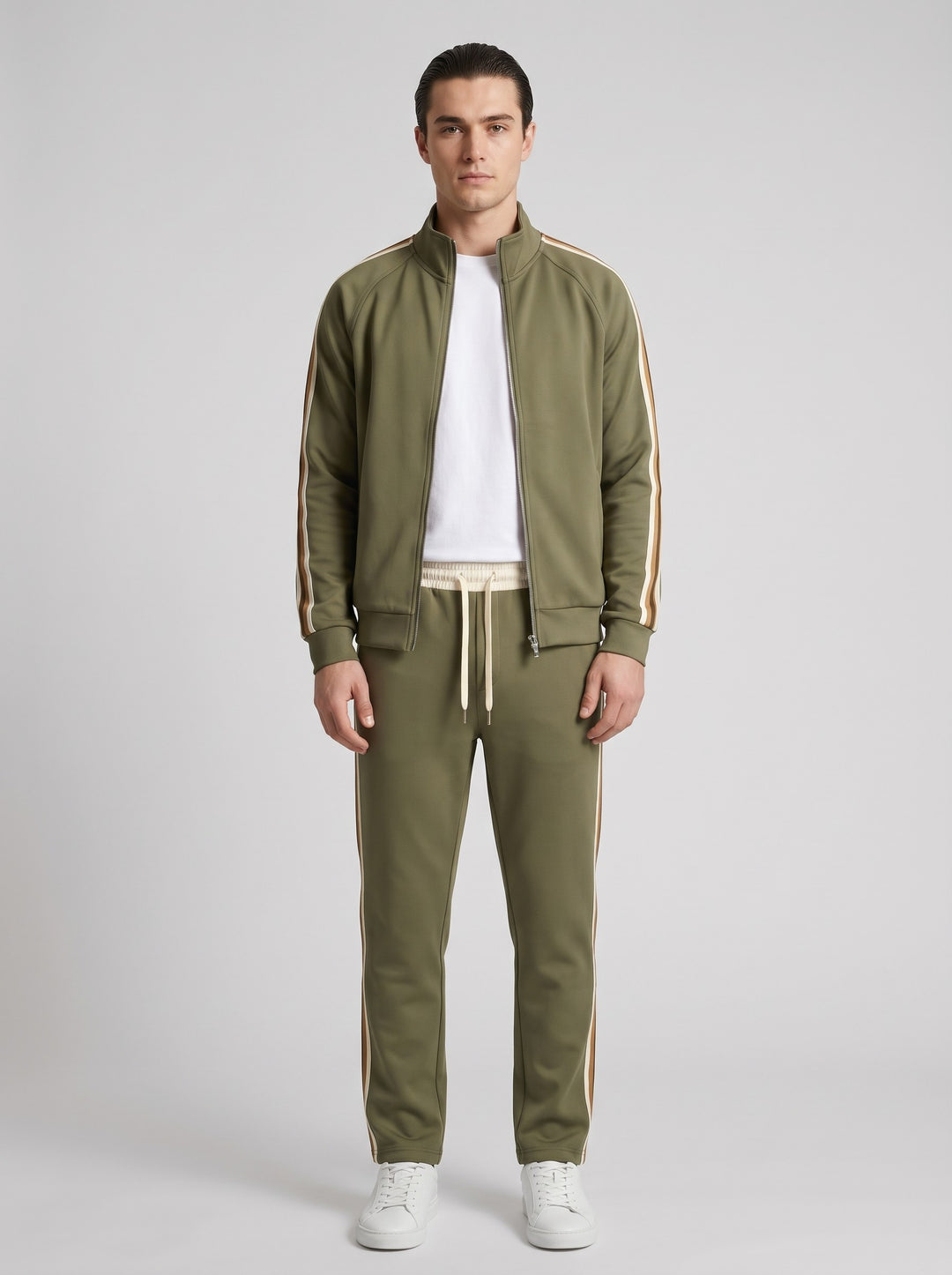 Men's Two-Stripe Track Suit in olive green