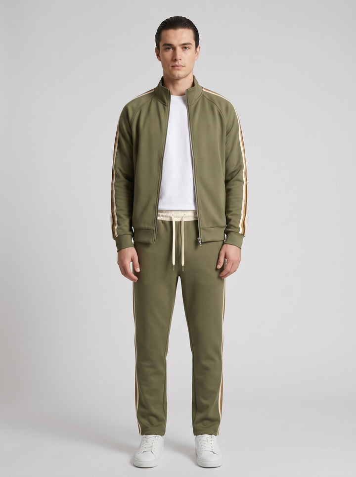 Men's Two-Stripe Track Suit in olive green