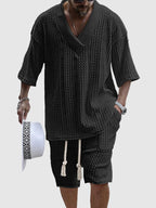 Men's cable knit V-neck shirt and shorts set
