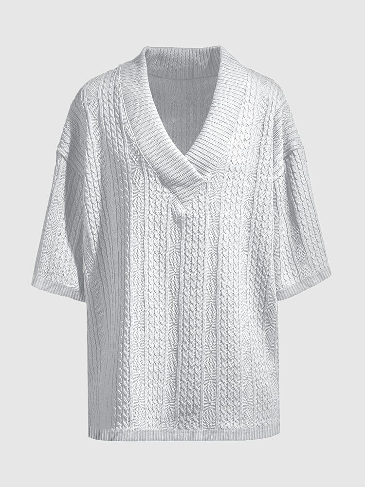 Men's cable knit V-neck shirt and shorts set